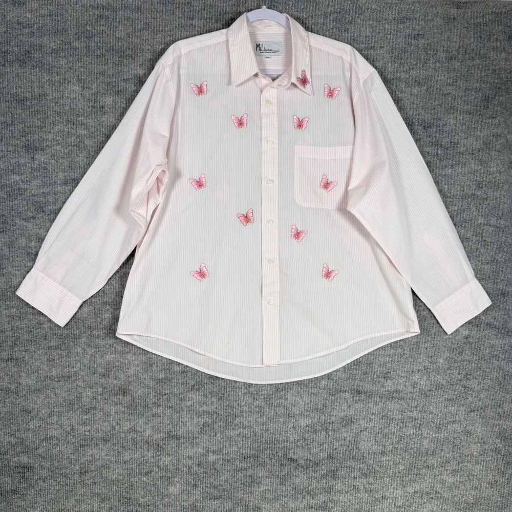 Vintage Mili Designs Size-XL Shirt Pink Butterfly Embroidered Button Down